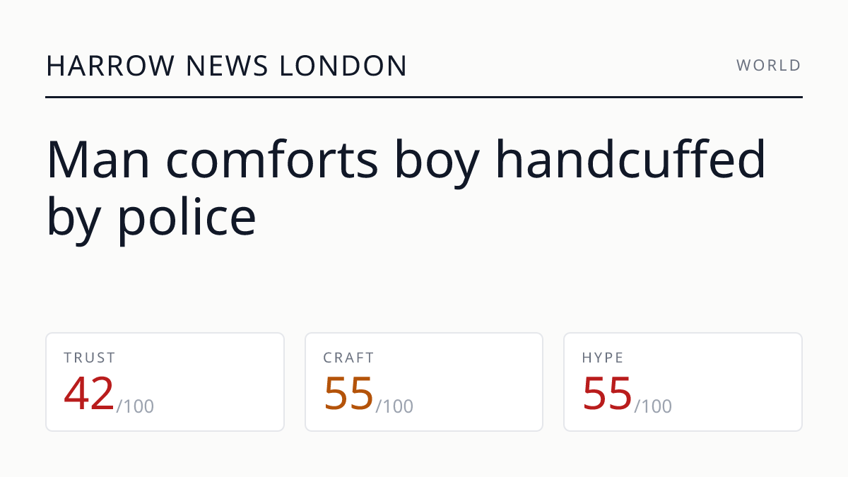 Man comforts boy handcuffed by police