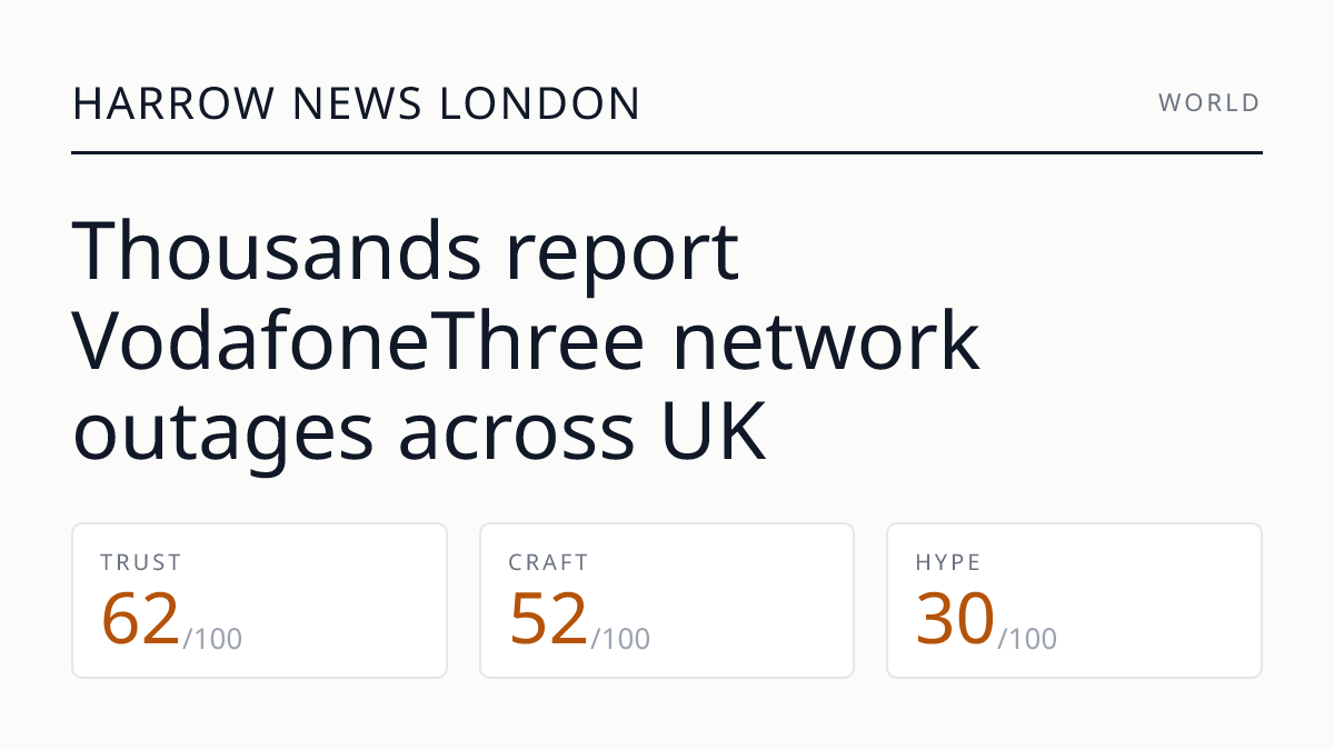 Thousands report VodafoneThree network outages across UK